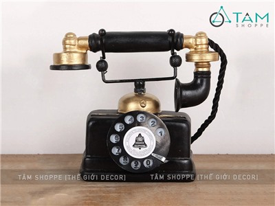 Mô hình điện thoại quay số tay cầm rời màu đen cổ điển MHVT-Đ.TH-02